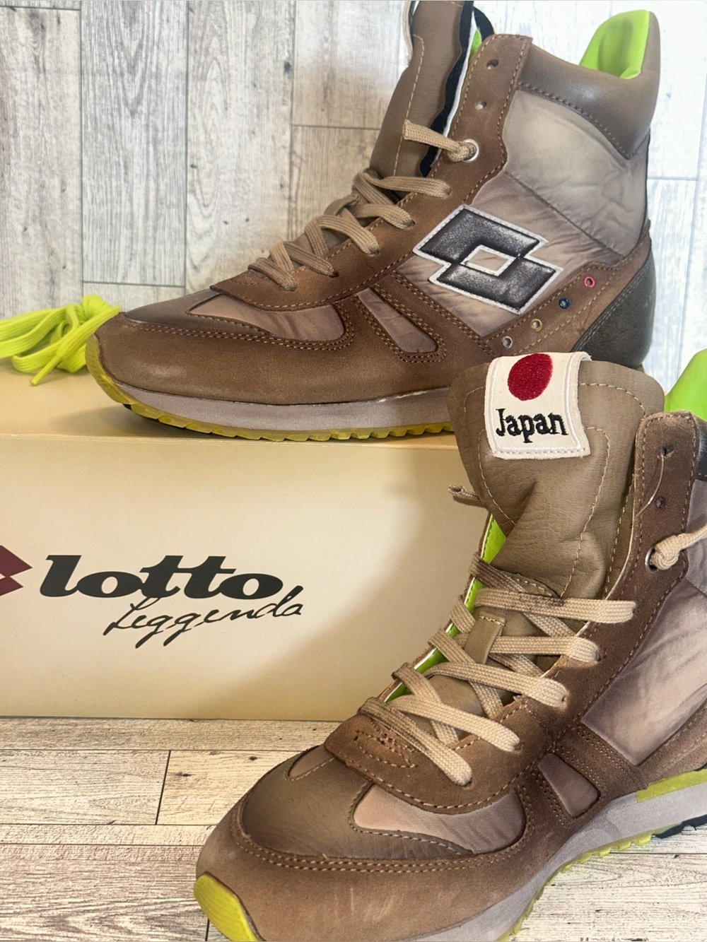 Lotto Leggenda Tokyo NY Mid Sneakers Women’s 7 EU 38 Brown Lime NEW w/ Box